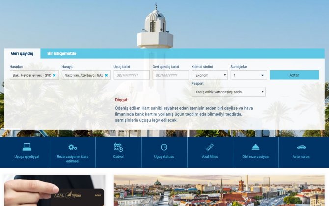 Online air tickets to Nakhchivan now available for booking on AZAL&rsquo;s website 